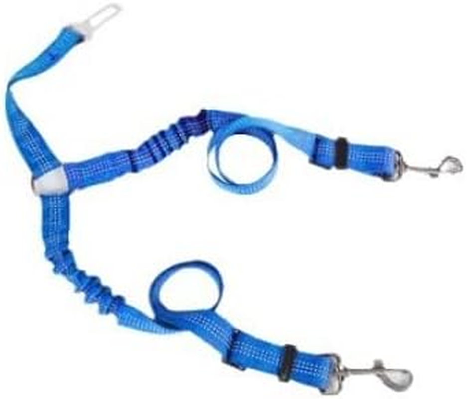 Double Dog Cat Seat Belts, Car Headrest Restraint Adjustable Travel Leash,Safety Elastic Leads Splitter Connect Vehicle Seatbelt Harness for 2 Dogs (Blue)