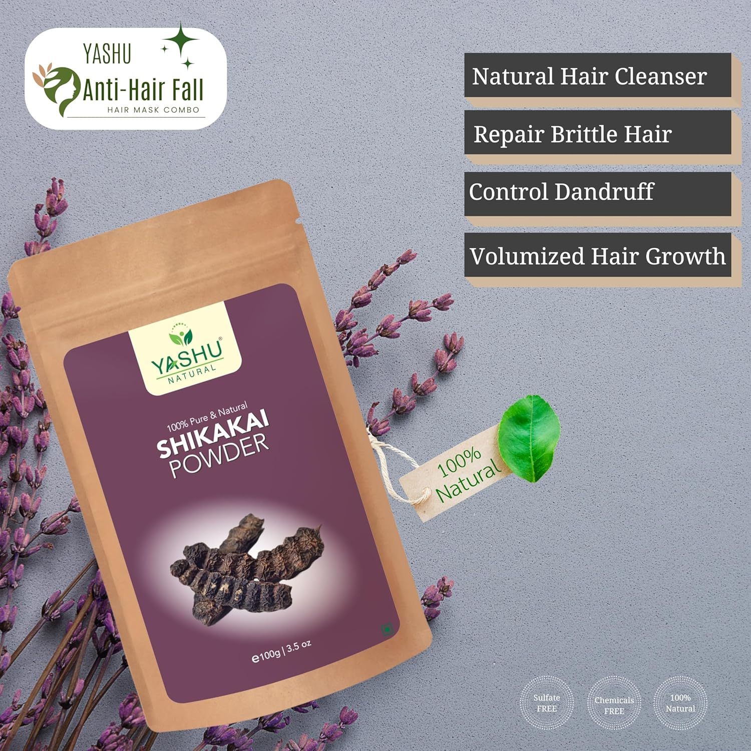 YASHU Pure Organic Hibiscus Shikakai Reetha Bhringraj Powder for Hair Fall Control | Hair Pack Combo for Dried & Damaged Hair | Pack of 4 (400G) image number 1