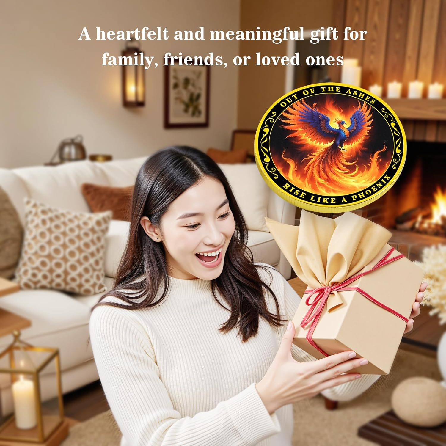 Phoenix Sobriety Coin, Out of the Ashes Phoenix Rising from Flames AA Recovery Chip Sobriety Medallion image number 3