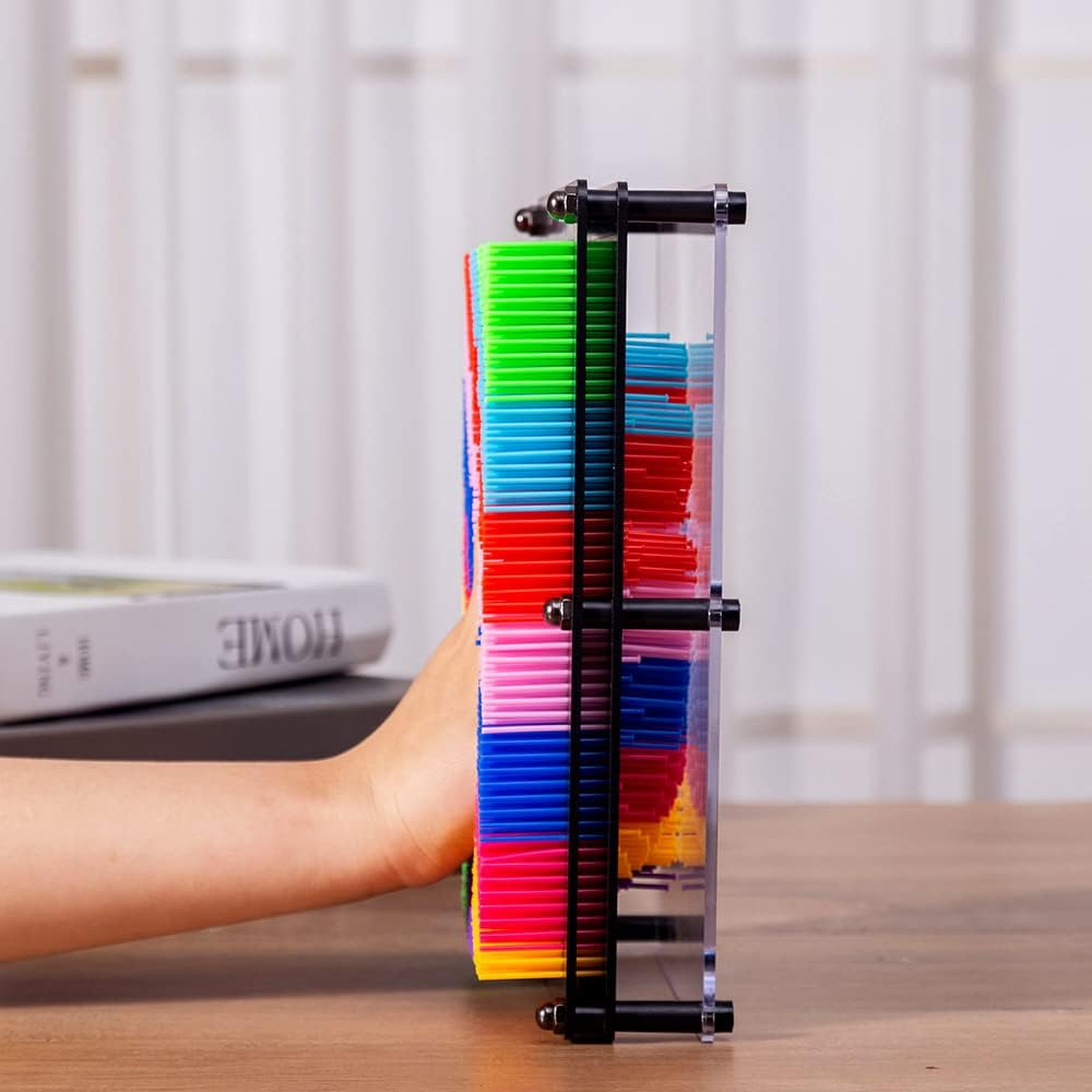 3D Pin Art Intellectual Fun Toy Rainbow Plastic Pin Art Palm Board Push Pin Toy (Rainbow-10X8Inches) - Blue,Blue-6,Transparent image number 7