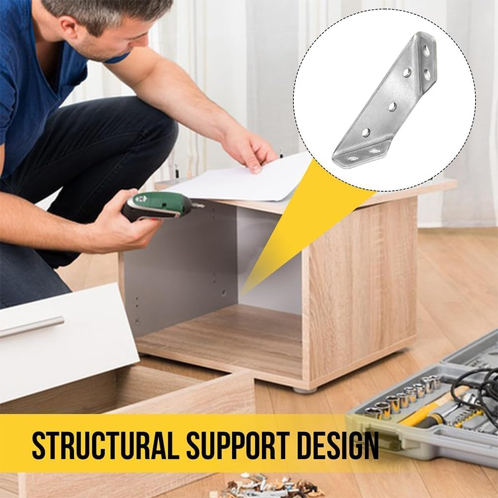 30 Pcs Universal Stainless Steel Furniture Corner Connector, Stainless Steel Multifunction Triangle Corner Brace, for Shelf Cabinet Table Chair with Screws Trapeziform Corner Brace Bracket Fastener image number 2