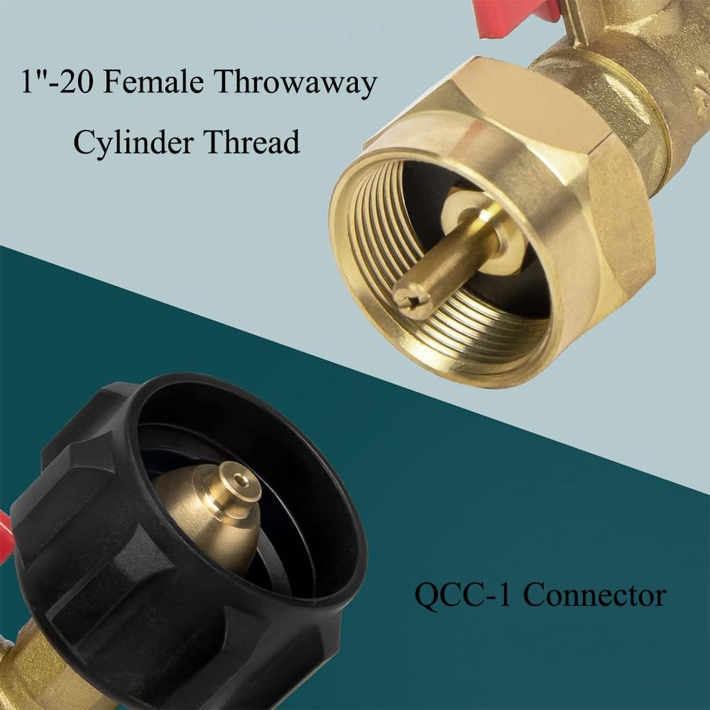 QCC1 Propane Refill Adapter, 90 Degrees Propane Refill Elbow Adapter with On-Off Control Valve, Safe Filler Fitting for Outdoor Camping Grilling image number 6