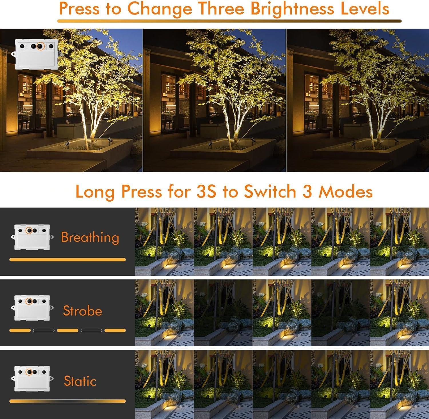 MEIHUA 6 in 1 Solar Spotlights Outdoor 2700K Warm White 3 Brightness IP66 Waterproof Solar Garden Lights Outdoor Smooth/Flash Mode Landscape Lights for Garden Path Tree Pathway Yard image number 6