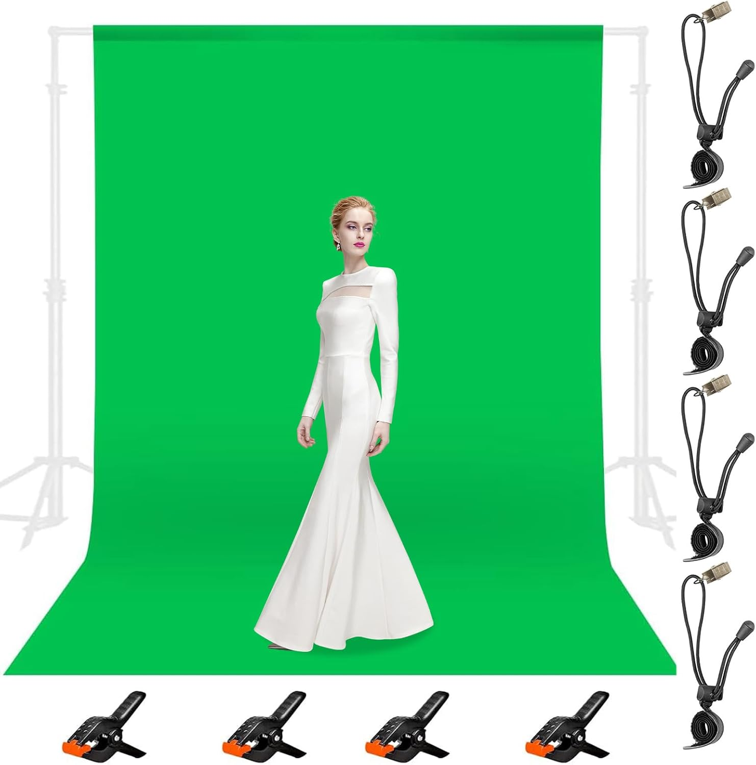 9.8 X 13.1 FT Green Screen Backdrop for Photography, Heavy Duty Backdrop Clamp Kit, Large Green Screen Pure Polyester Collapsible Green Fabric for Photoshoot, Game Live Steaming, Video Conference image number 5