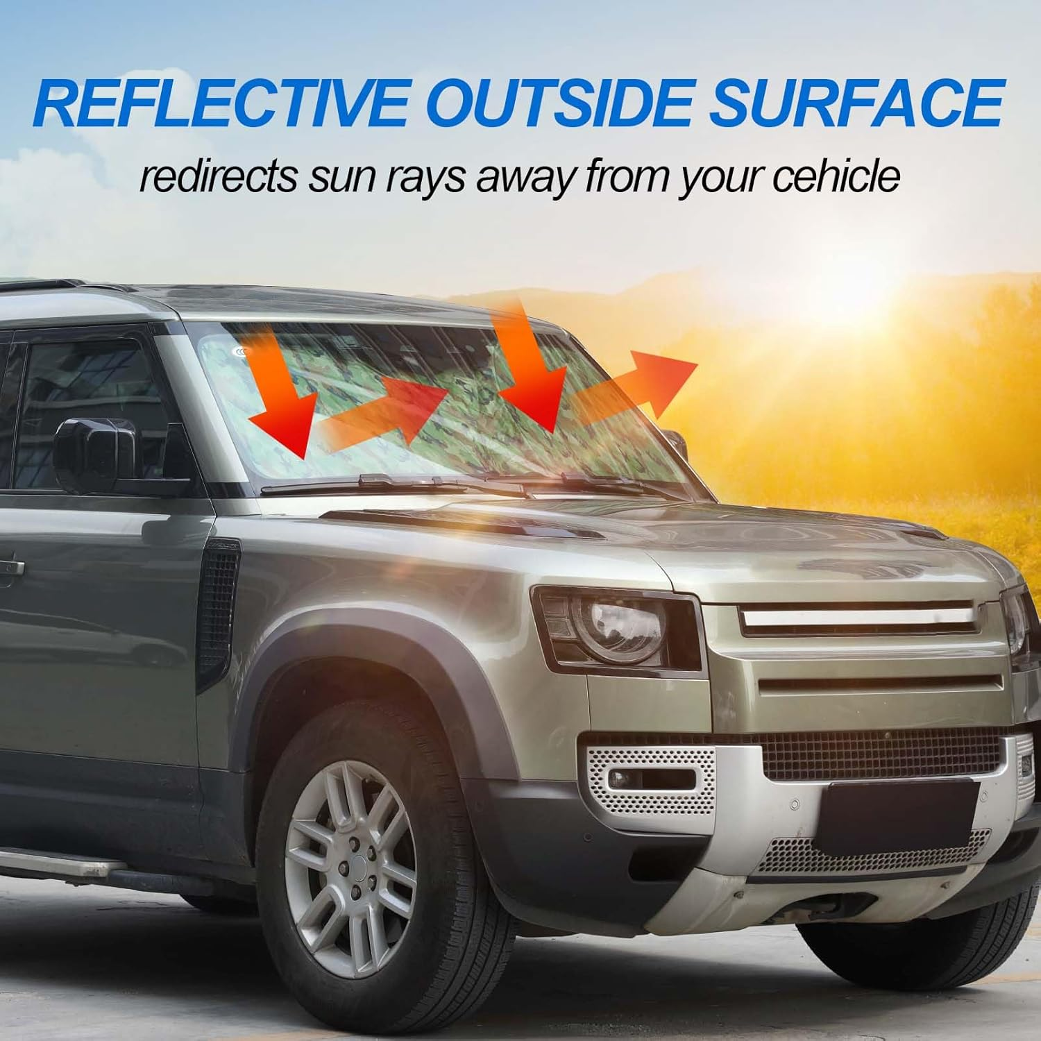 Windscreen Sun Shade Compatible with Land Rover Defender 90/110/130 2020-2025 Accessories | Reflective Windshield Cover Window Shade | UV & Heat Blocking Cover (Polyester (Style D)) image number 6