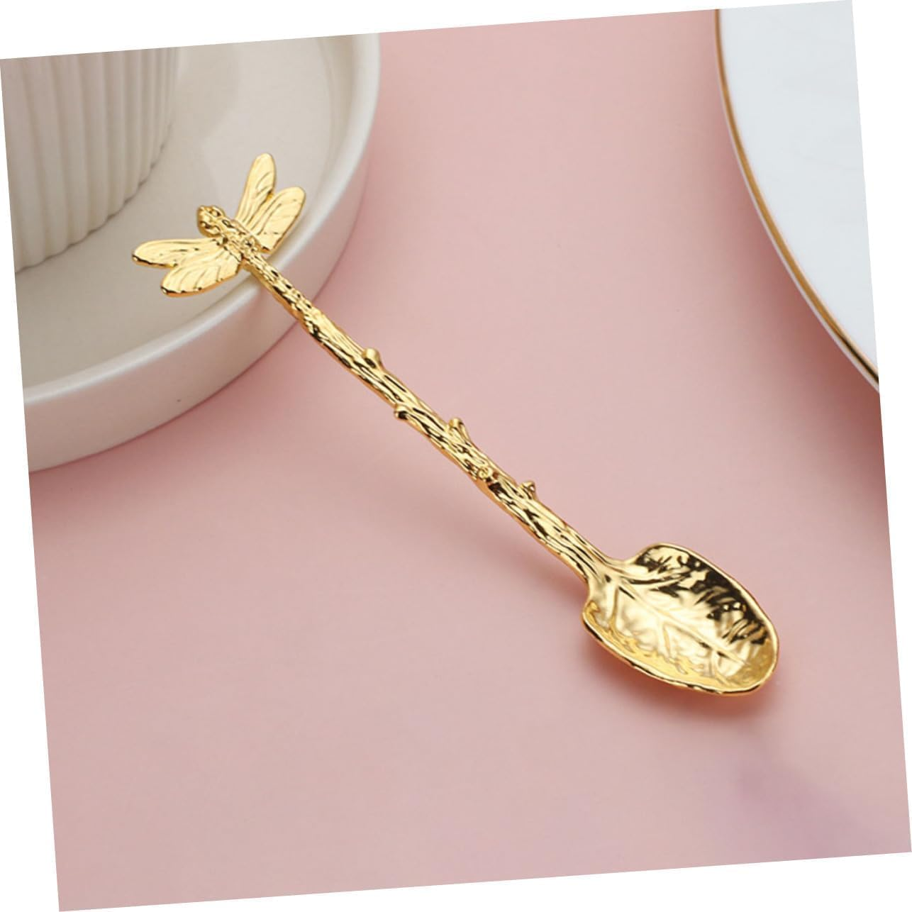 Fokmuaex 3-Piece Retro Forest Style Gold Parfait and Coffee Spoons Set for Decorative Dessert Tableware image number 3