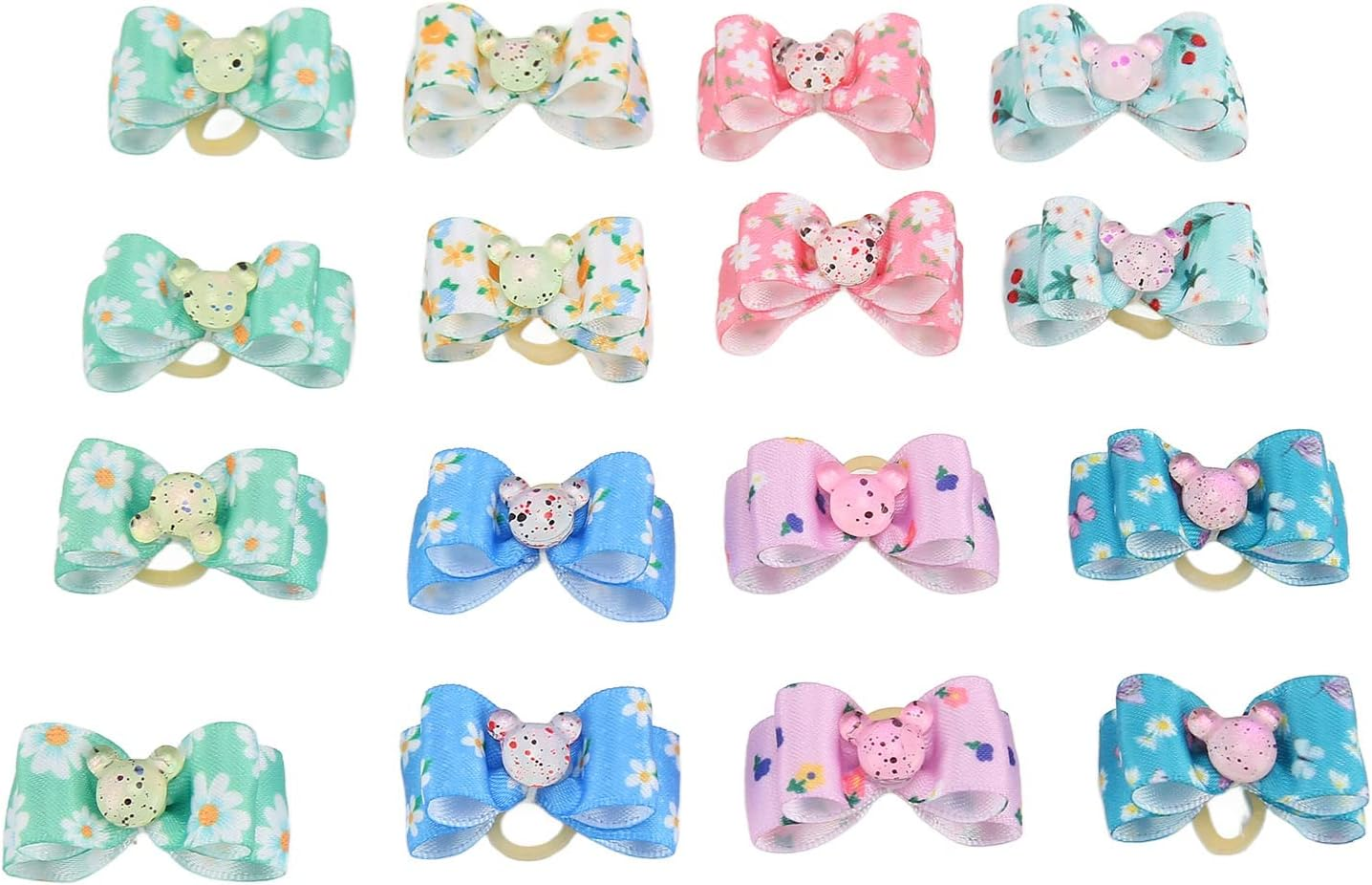 JOROBURO 16 Pcs Dog Hair Bows, Floral Pattern Multicolor 2 Layer Butterfly Bow, Pet Hair Bowknot Pet Grooming Hair Accessories with Rubber Bands for Dog Puppy Cat image number 2