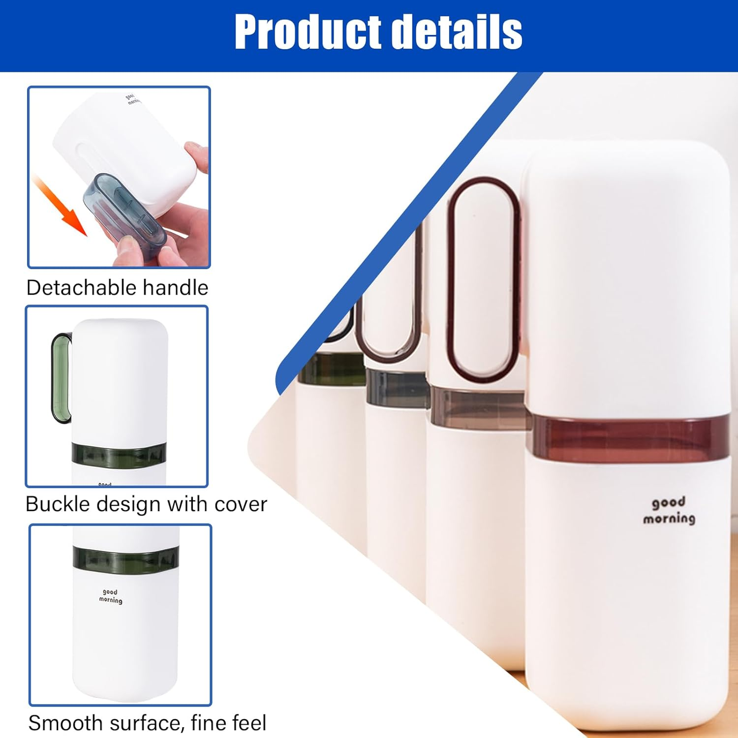 2 Pack Travel Toothbrush Holder with Detachable Handle & Cover, Portable Tooth Brush Case for Traveling, Small Tooth Cup Container for Trip Dormitory Camping Home, Blue & Grey