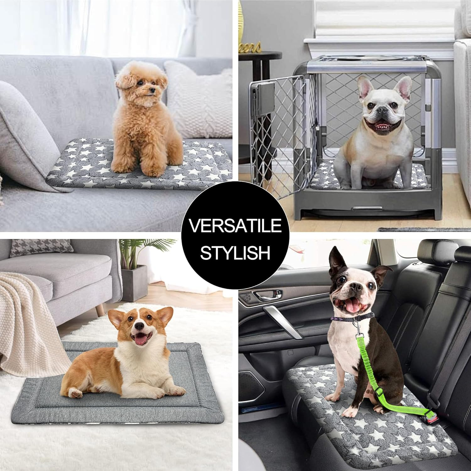 Reversible Dog Bed Mat (Cool & Warm) - Washable Kennel Pad, Star Pattern, Water-Resistant Lining, All-Season Pet Sleeping Mat for Small/Medium/Large Dogs, Machine-Washable Pet Bed