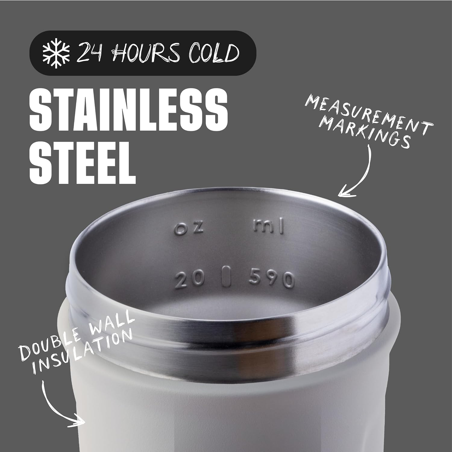 Blenderbottle Strada Shaker Cup Insulated Stainless Steel Water Bottle with Wire Whisk, 24-Ounce, Grey image number 1