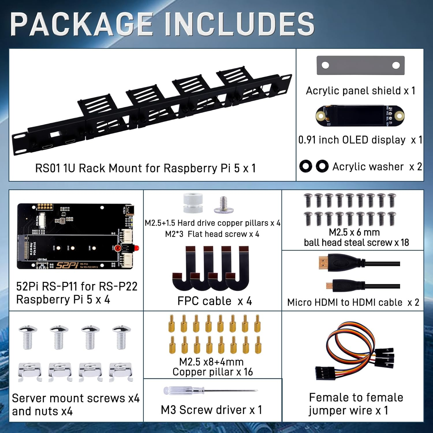 Geeekpi 1U Rack Mount for Raspberry Pi 5, with 4PCS Pcie to M.2 Nvme SSD Adapters and OLED Display, Compatible with 19 Inch Server Rack image number 2