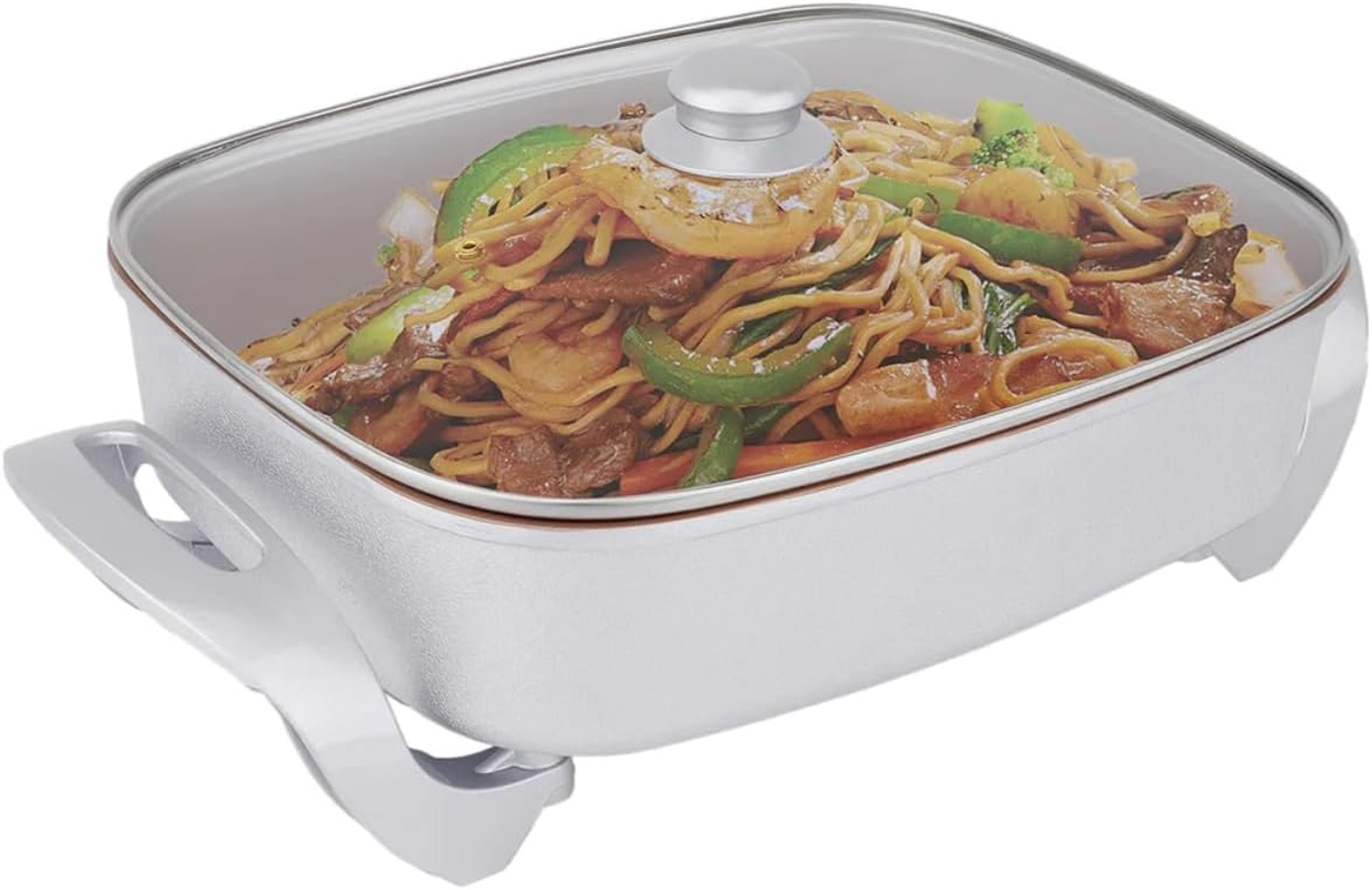 Healthy Choice 38X30CM Electric Kitchen Skillet with Nonstick Copper Coated Grill Pan & Glass Lid Cover, Indoor Countertop Cooking Pan with Temperature Control & Handle Compact Easy Clean image number 3