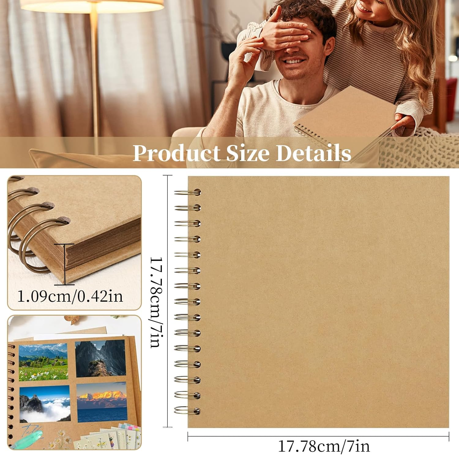 18X18Cm Scrapbook Album DIY Hardcover Kraft Paper Memory Book, 20 Sheets/40 Pages for Photos, Wedding, Family, Travel, Friends, Craft Blank Journal for Creative Projects, Art, Keepsakes (White) image number 5