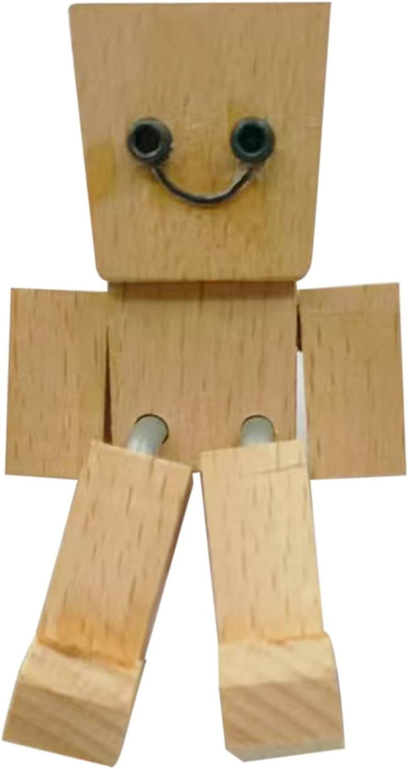 Shaking Wooden Man Figurine, 3.2Inch Shaking Feet Wooden Doll, Movable Joint Action Figure, Funny Dashboard Ornament, Car Desktop Decor, Creative Present for Friends Familys image number 2