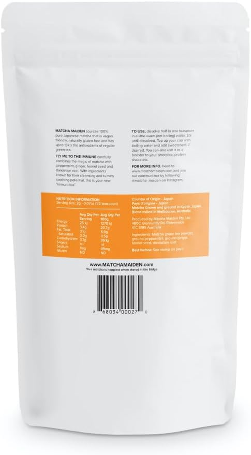 Matcha Maiden - Fly Me to the Immune - 28.35G. Organic Japanese Matcha Blend Including Peppermint, Ginger, Fennel Seed and Dandelion Root to Create a Delicious and Nutritious Matcha Tea image number 1