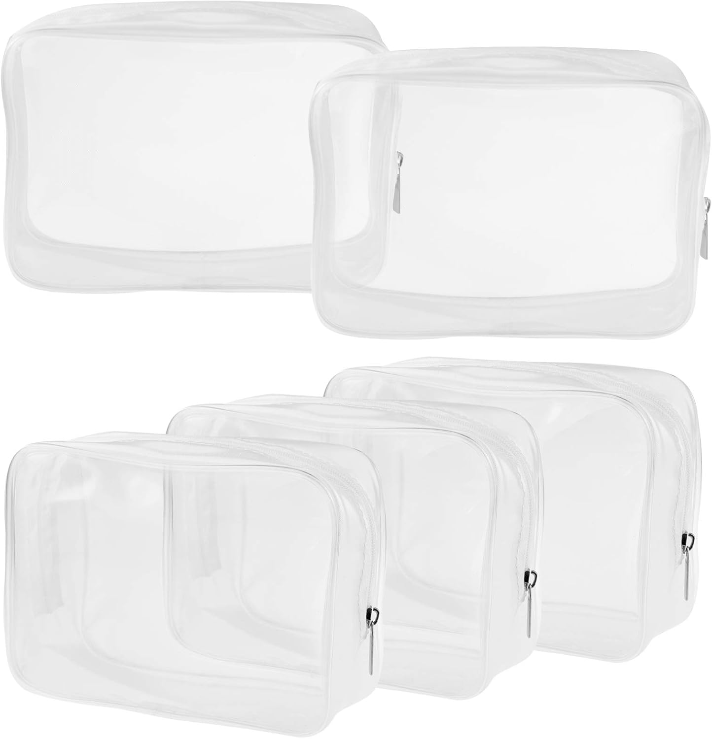 Wobe 5 Packs Clear Cosmetics Bag TSA Approved, PVC Zippered Toiletry Carry Pouch Portable Makeup Bag for Vacation Travel, Bathroom and Organizing Waterproof Makeup Vinyl Case, Transparent, Medium