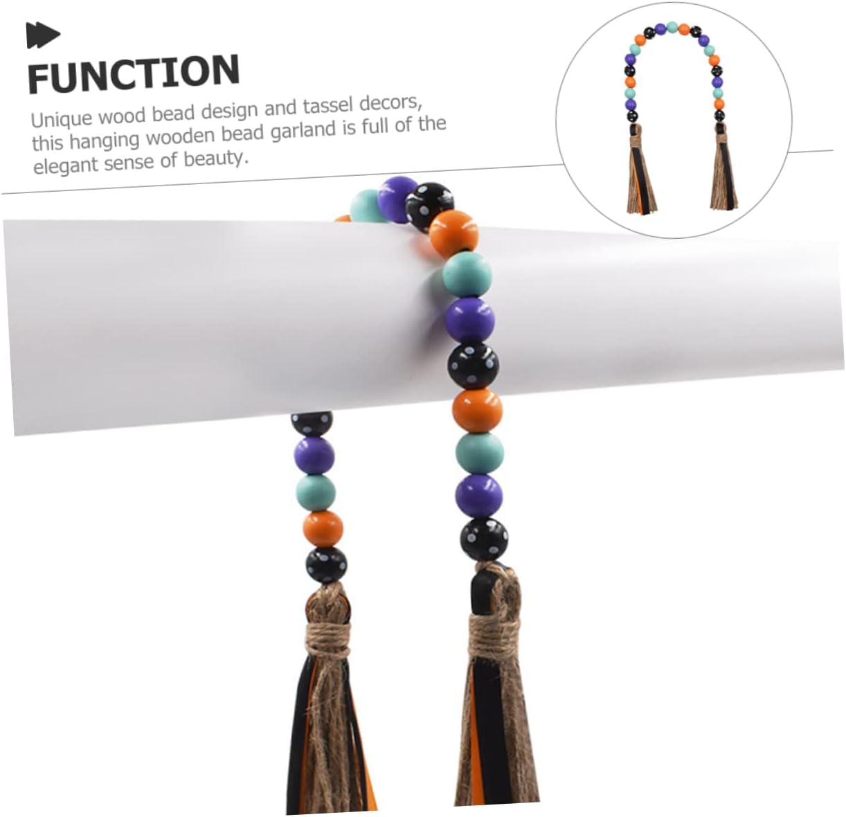 Wooden Beaded Garland Decorative Wall Hanging Tiered Tray Beaded Garland Rustic Home Decor for Party image number 4