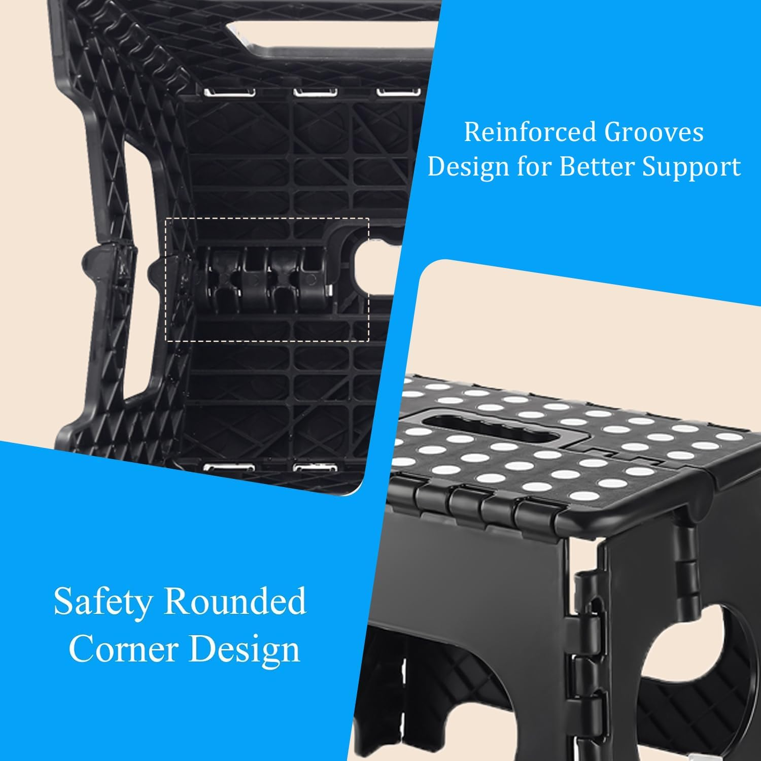 Folding Step Stool, 11 Inch Foot Stool for Kids Adults - Holds up to 330 Lbs, Lightweight Foldable Step Stool with Anti-Slip Surface, Carry Handle for Home Indoor Outdoor (Black)