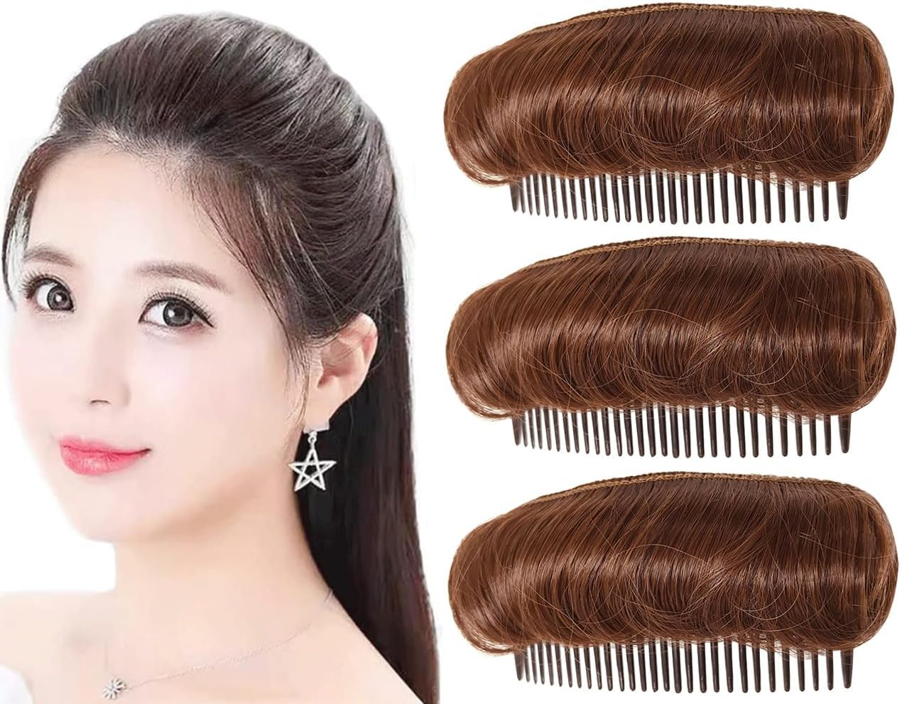 Ericotry 3 X Hair Bun for Women Girls Invisible Hair Base Flip Volume Hair Combs Fluffy Hair Pads Styling Accessories (Light Brown)