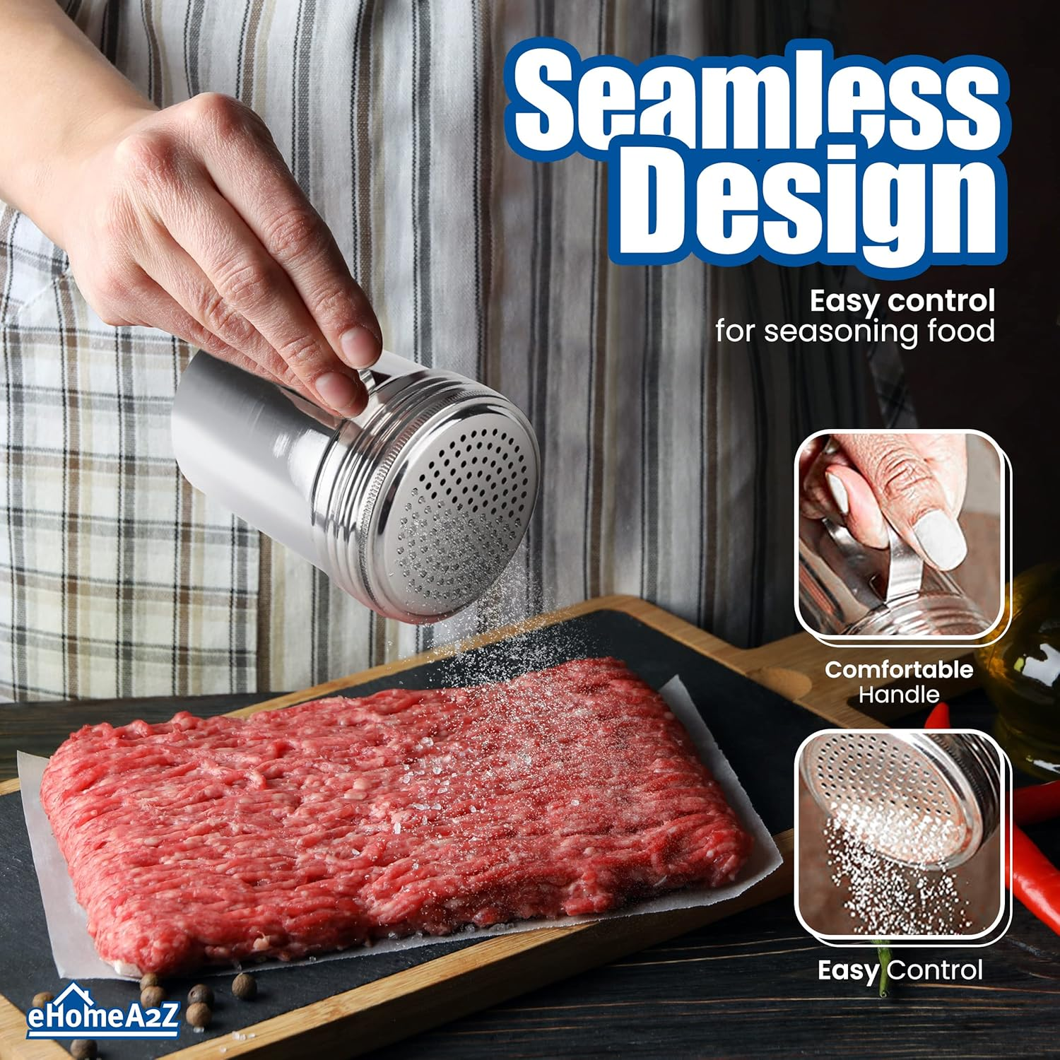 EHOMEA2Z Stainless Steel Dredge Shaker Ideal for Salt, Spice, Sugar, Flour (1, 10 Oz) image number 6