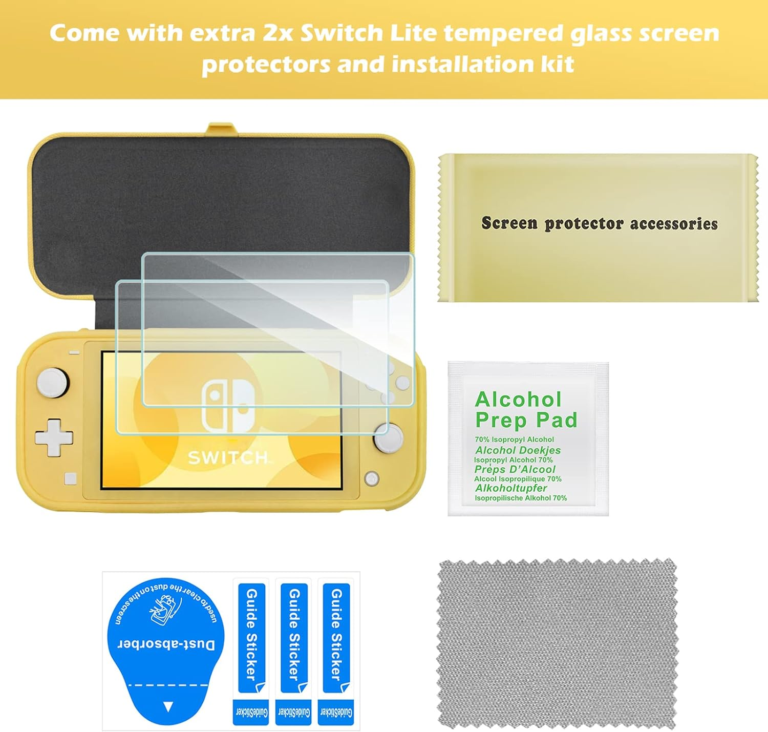 Procase Flip Cover for Nintendo Switch Lite with 2 Pack Tempered Glass Screen Protectors, Slim Protective Case with Magnetically Detachable Front Cover for Nintendo Switch Lite 2019 -Yellow - Turquoise image number 2
