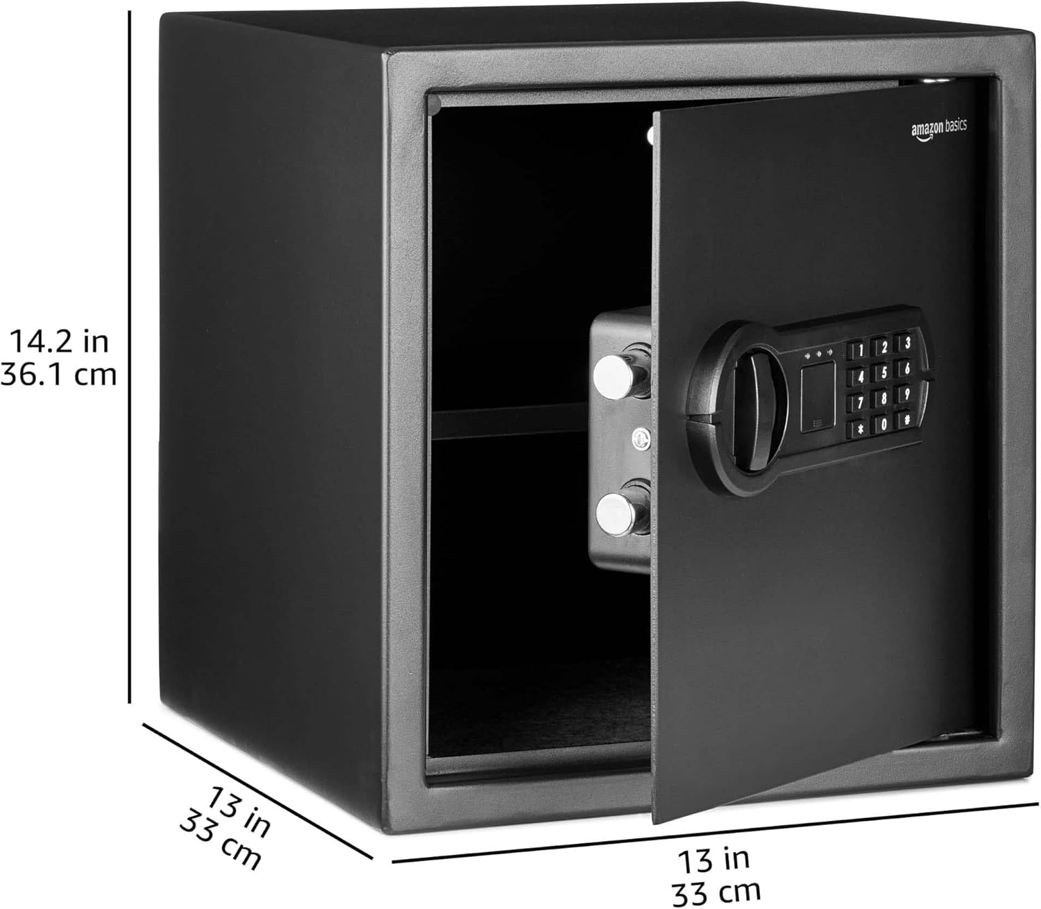 Amazon Basics Steel Home Security Electronic Safe with Programmable Keypad Lock, Secure Documents, Jewelry, Valuables, 34L, Black, 33W X 33D X 36H Centimeters image number 2