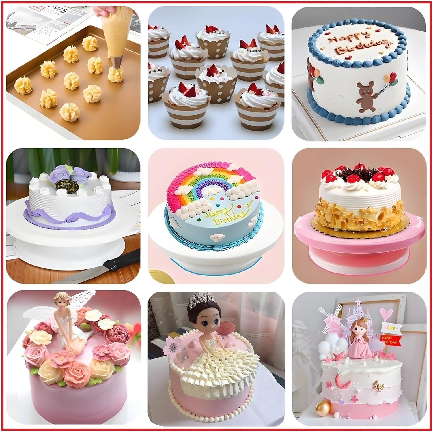 ZERIFAM Cake Decorating Kit - 90 Piece Rotating Cake Table, 24 Numbered Icing Nozzles, 2 Scrapers, 3 Comb Scrapers, 2 Couplings, 5 Wrapping Tapes, and 50 Disposable Pastry Bags