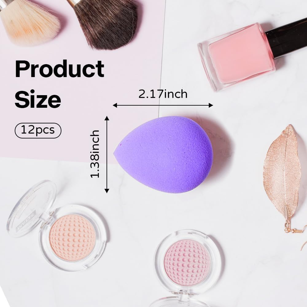 Makeup Sponges for Foundation, 12PCS Makeup Egg Sponge for Dry & Wet Use,Blending Powder Puff, Beauty Gifts for Women,Travel Beauty Products, Skincare Accessories image number 3