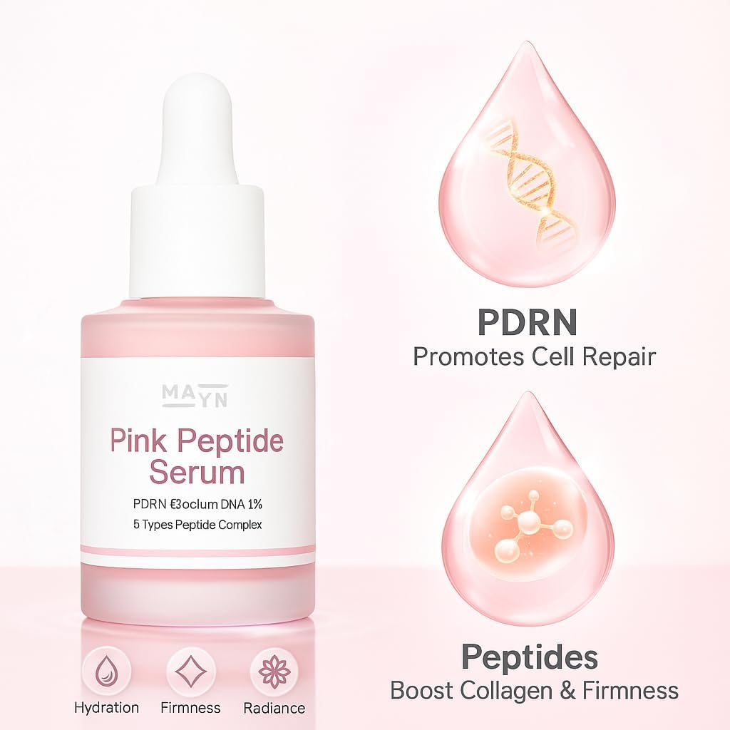 MAYN Pink Peptide Serum &ndash; PDRN (Sodium DNA) 1% + 5 Peptide Complex &ndash; Hydrating, Firming & Brightening Face Serum &ndash; 30Ml image number 2