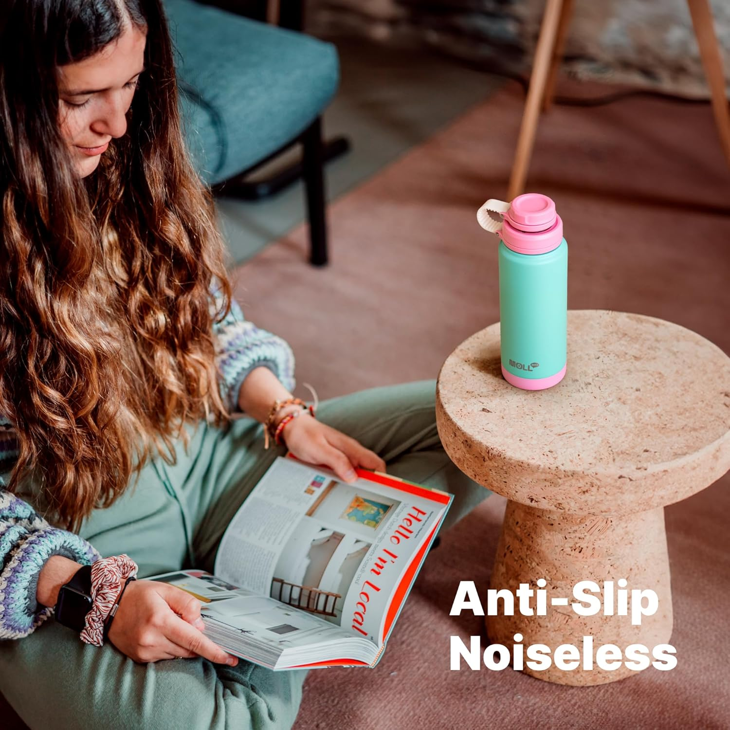 Insulated Water Bottle 24 Oz-Stainless Steel Double Wall Vacuum Wide Mouth Water Bottle with Non-Slip Silicone Sleeve-Travel Leak Proof Flask for School, BPA Free(Black) image number 2