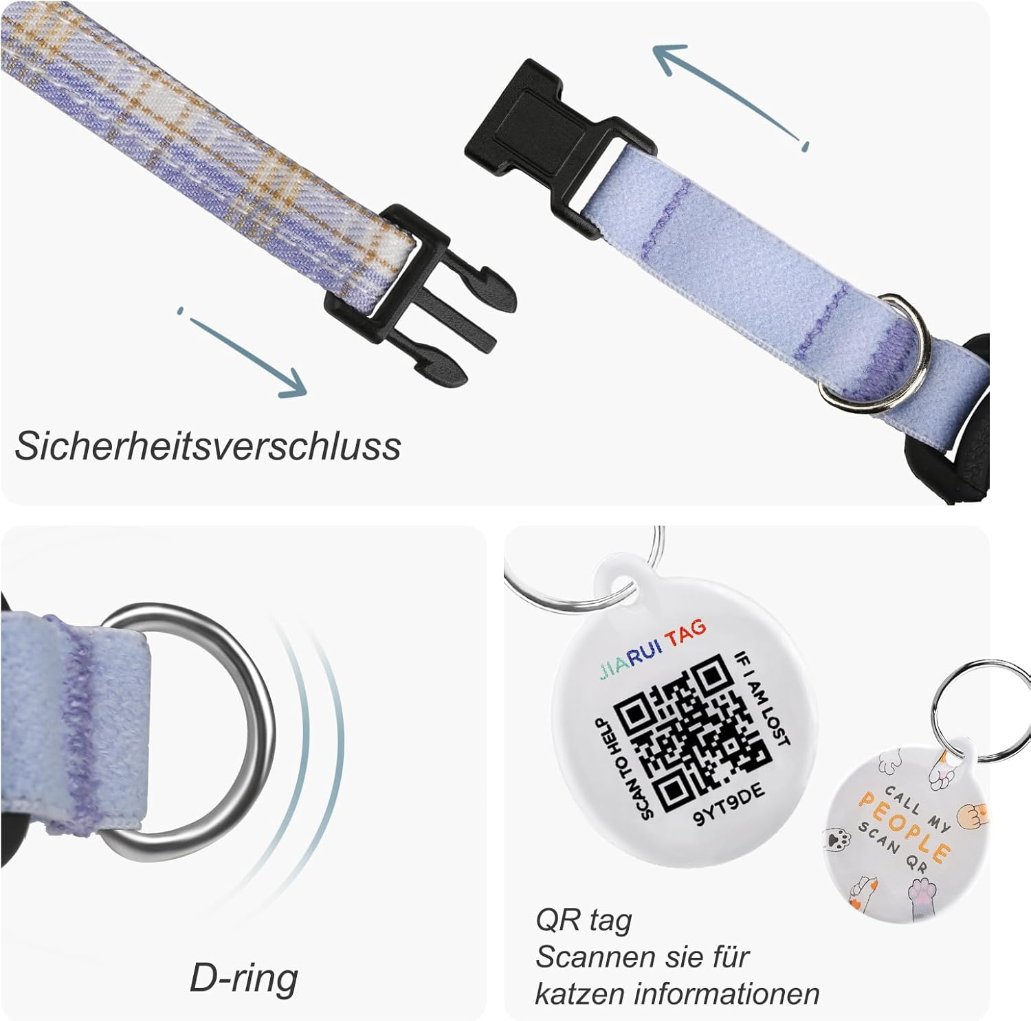 Airtag Cat Collar, Integrated GPS Collar Cat with Apple Airtag Holder, QR Code Name Plate Tracker, Cat ID Tag, Personalised Cat Collars for Kittens and Puppies (Blue, S) image number 1