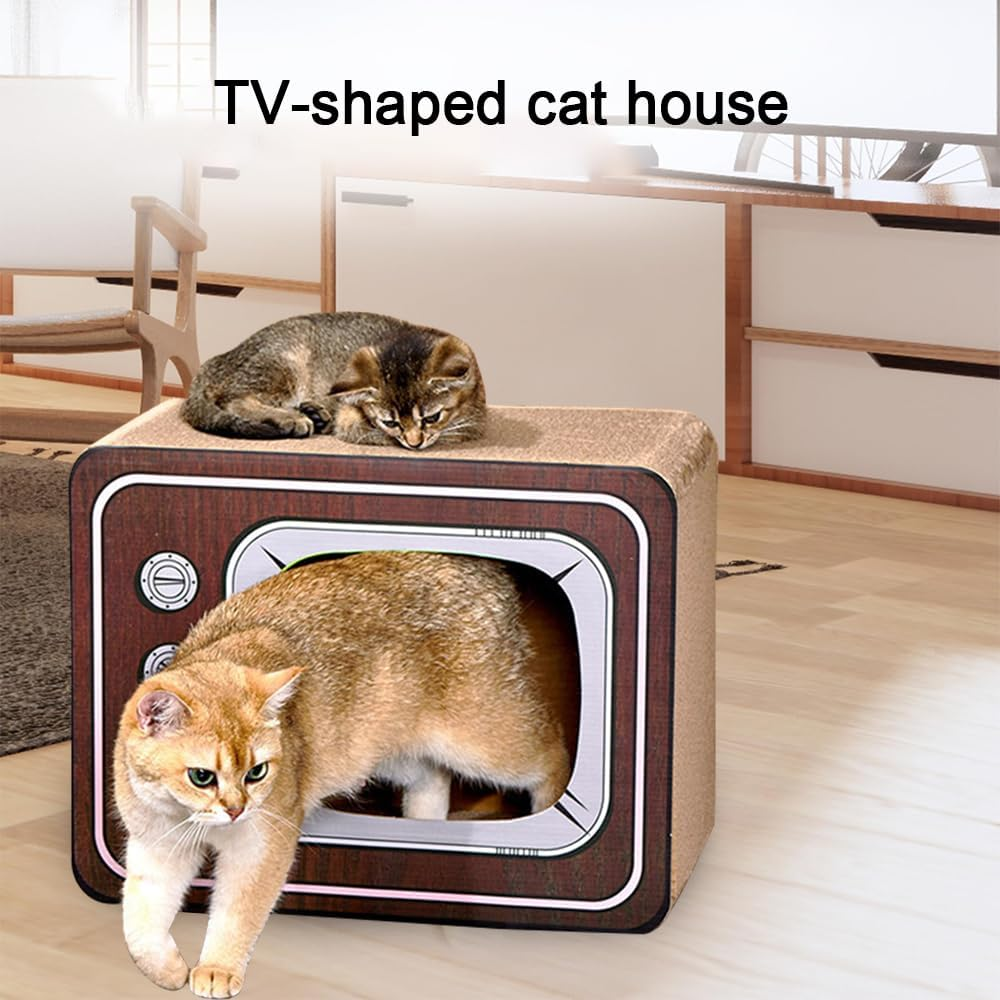 TOMVAES Radio Cat Scratcher Cardboard Lounge Bed Cat Scratching Board Durable Board Pads Prevents Furniture Damage Cat Scratchers & Play House for Cat Birthday,Wood (M, Radio) image number 3