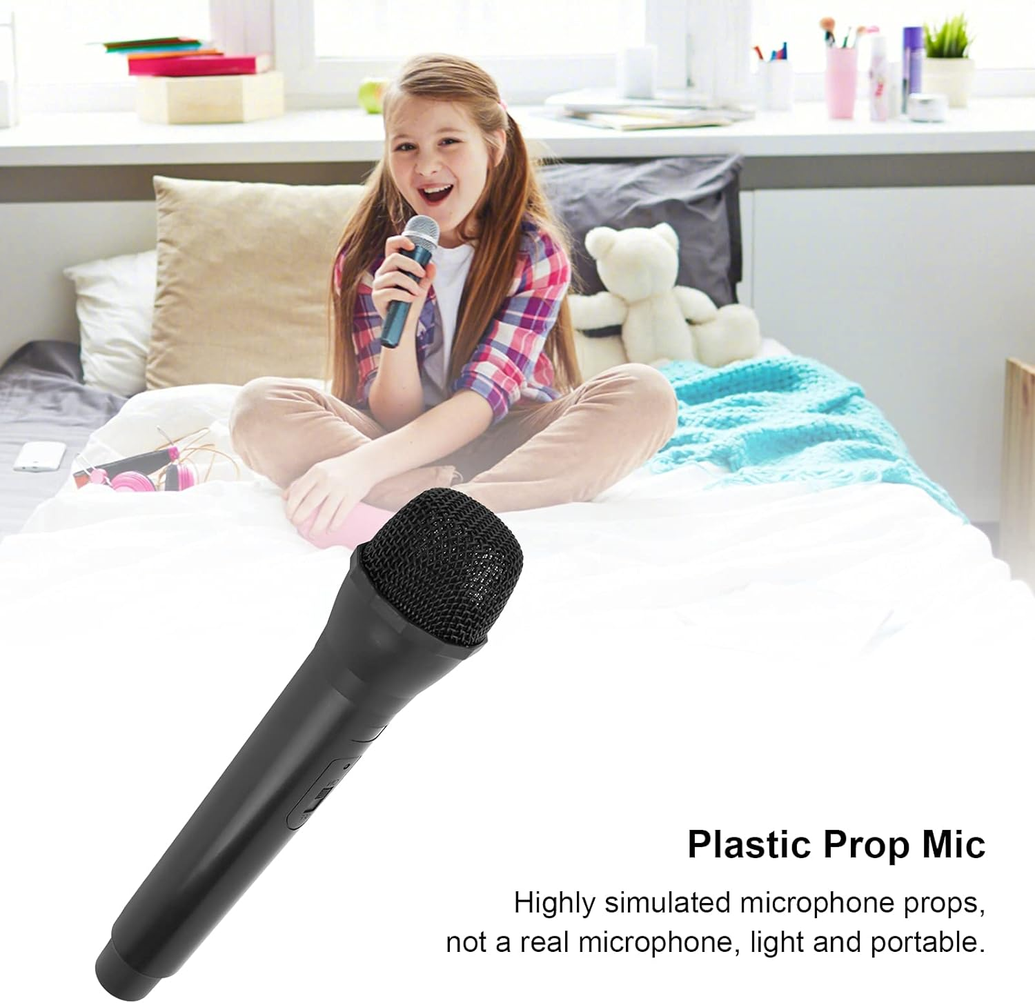 Plastic Prop Mic, Highly Simulated Mini Microphone Toy for Stage Performances, Photography Props, Children'S Speeches, Parties (Black) - Silver image number 2