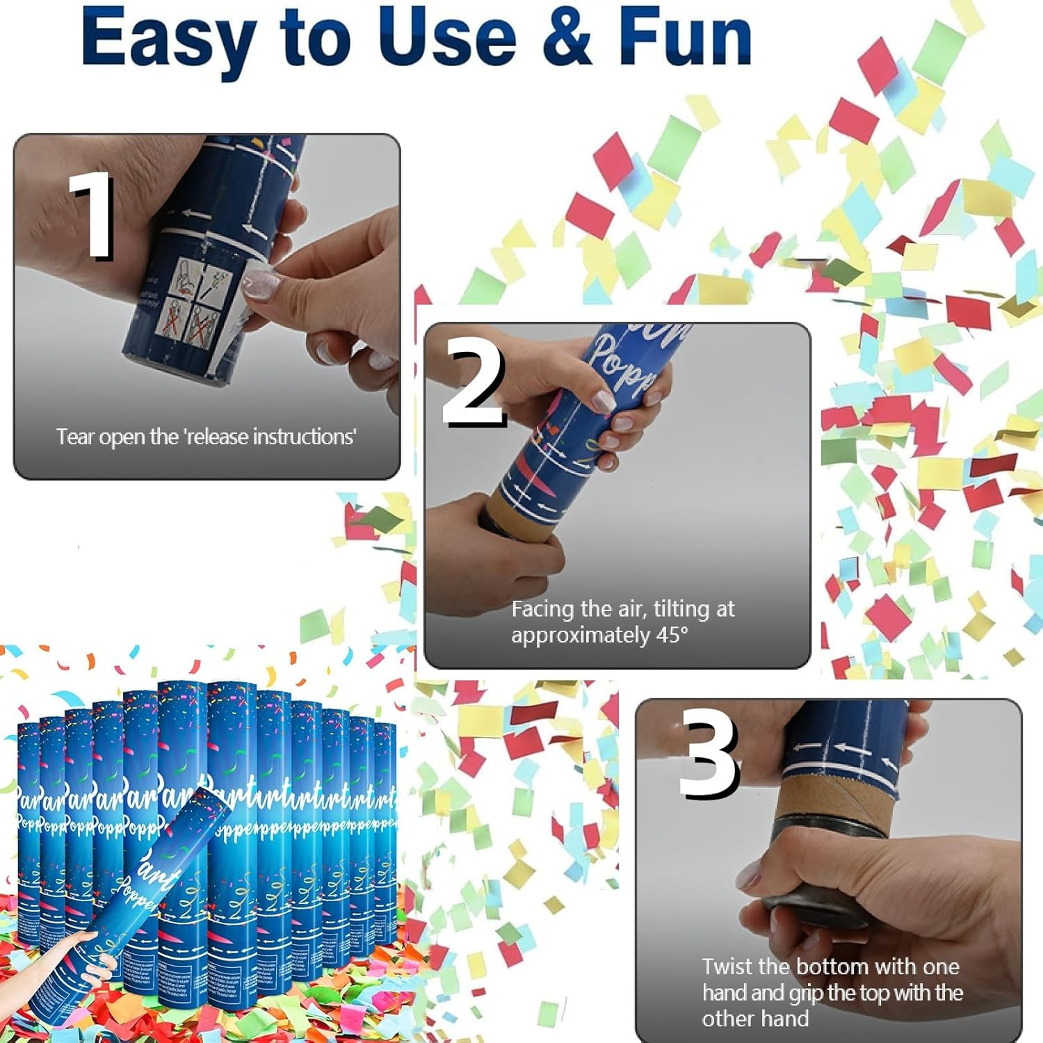 Biodegradable Confetti Cannon 6 Pack Multicolor Confetti Poppers 12 Inch Party Poppers Shooters Paper Popper Cannon for Wedding Birthday Graduation Decorations 2025 New Year'S Eve and Any Celebrations - Gold-6Pcs image number 3