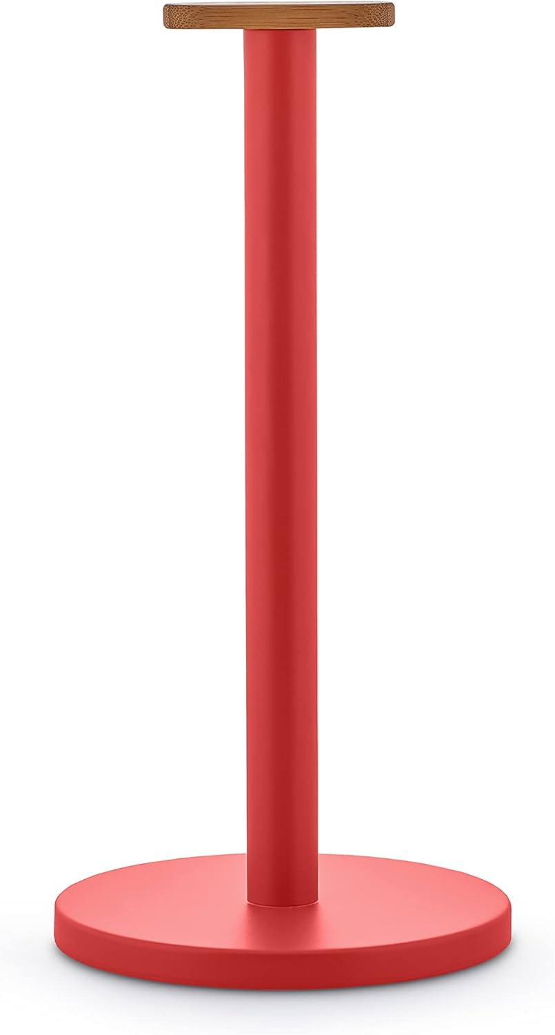 Alessi Mattina BG05 R - Design Kitchen Roll Holder, in Colored Steel with Epoxy Resin and Knob in Bamboo Wood, Red
