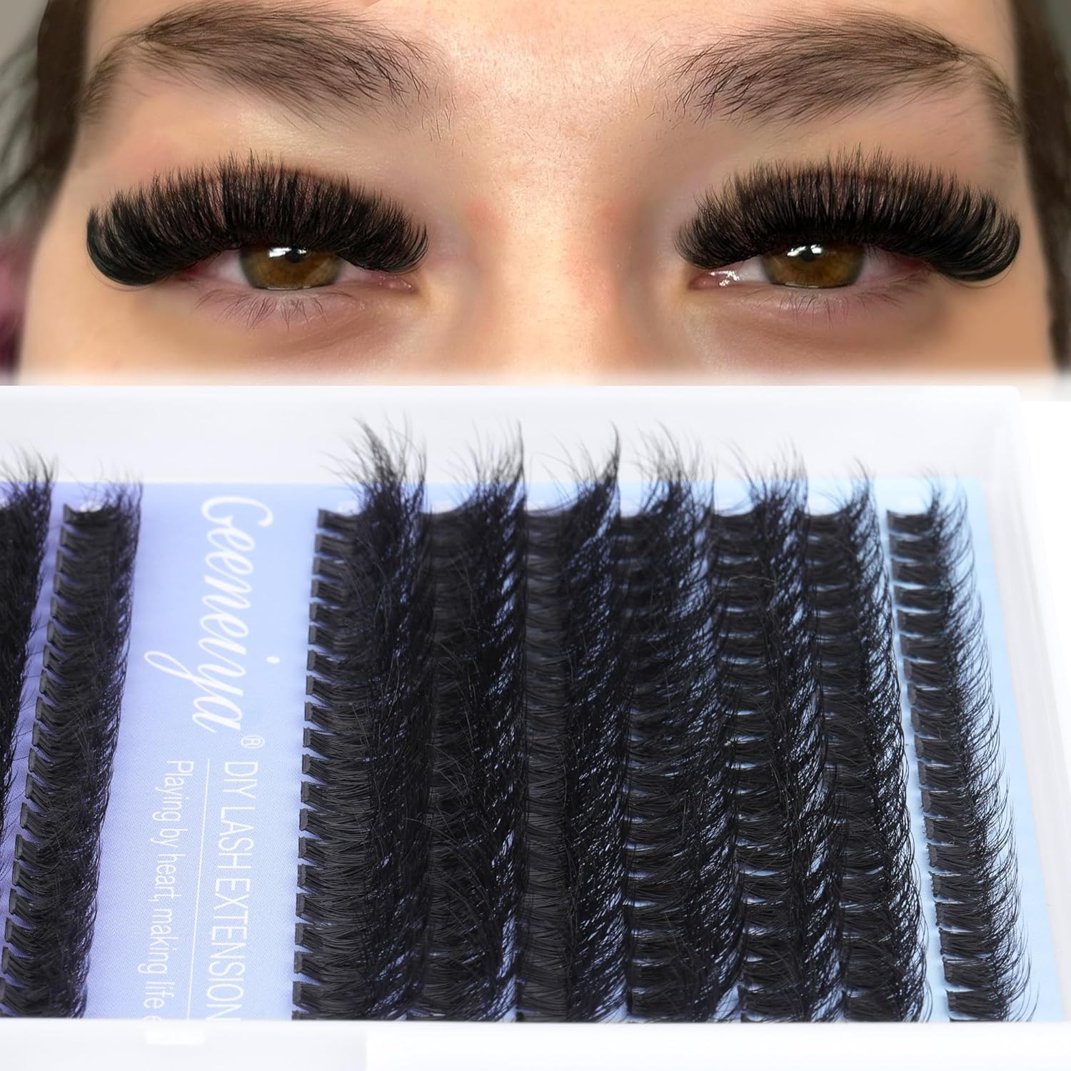 Geeneiya Eyelash Clusters Fluffy Lash Extension Mink Thick Cluster Eyelash Extensions 10-18MM Cluster Lashes Individual Fluffy Fake Eyelashes, Not Kit (0.07D, 60P+80P, 280Pcs) image number 4