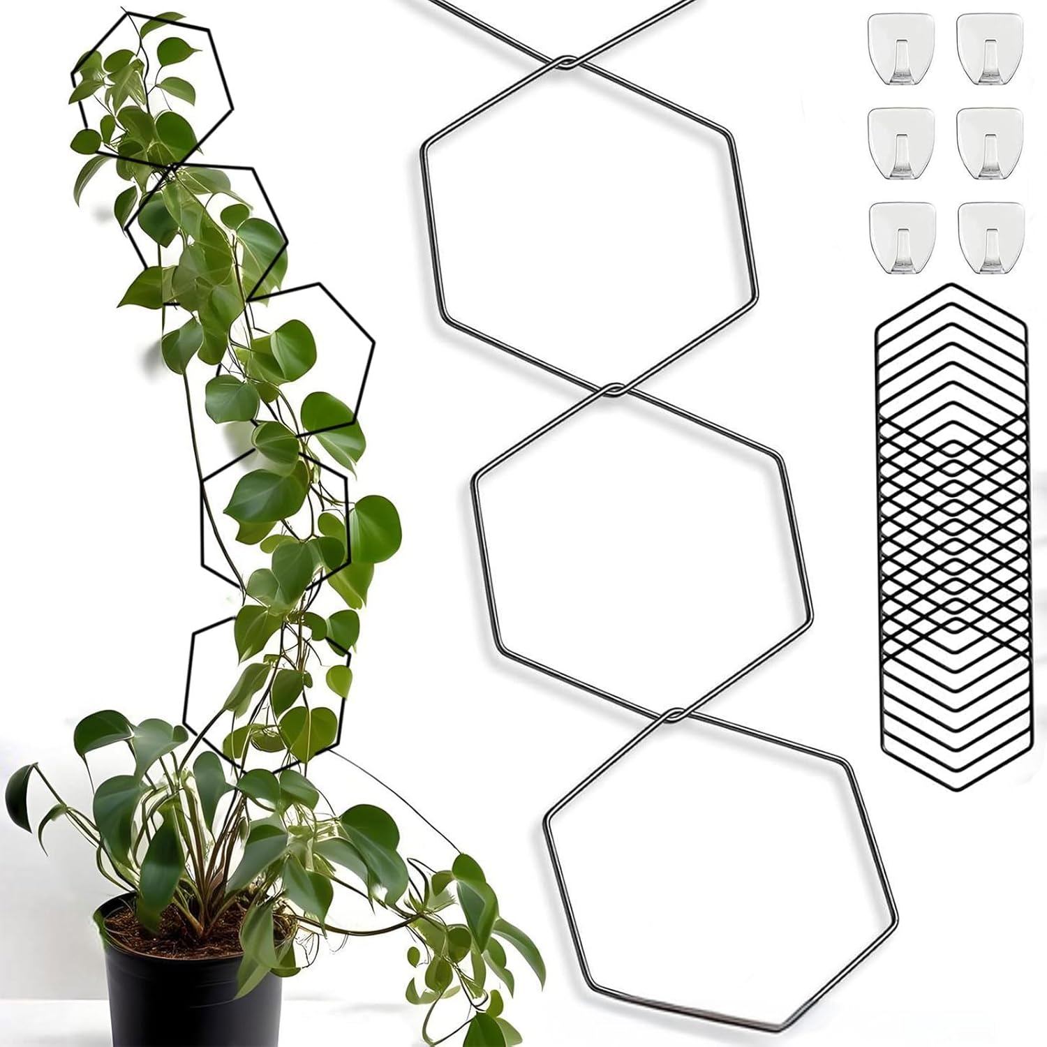 RUIFEN 18 PCS Garden Chain Trellis for Climbing Plants, Small Trellis for Wall Hanging Potted Plants Indoor & Outdoor with Different DIY Patterns (Black, Hexagon) image number 2