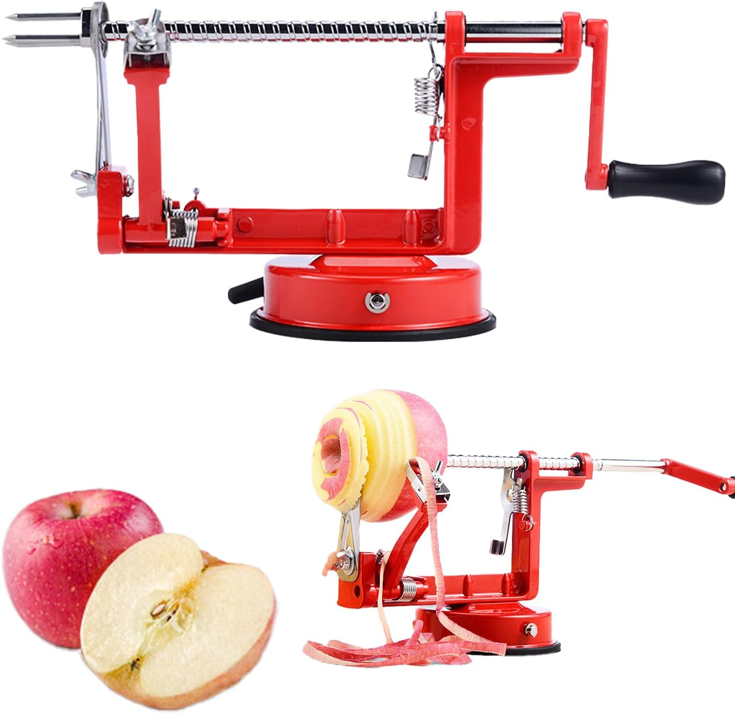 Apple Peeler, 3-In-1 Peeler Corer and Slicer with Suction Base and Adjustable Stainless Steel Blades