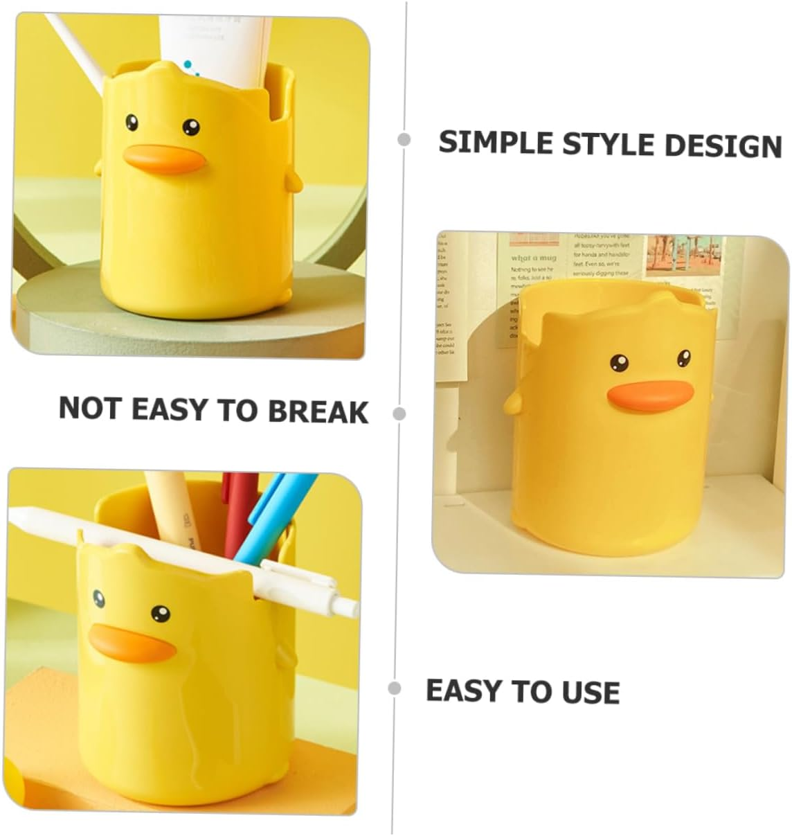 NAMOARLY Multi-Function Cartoon Yellow Duck Pen Holder Pencil Bucket Desktop Organizer Makeup Brush Storage for Students Office Table Accessories image number 1