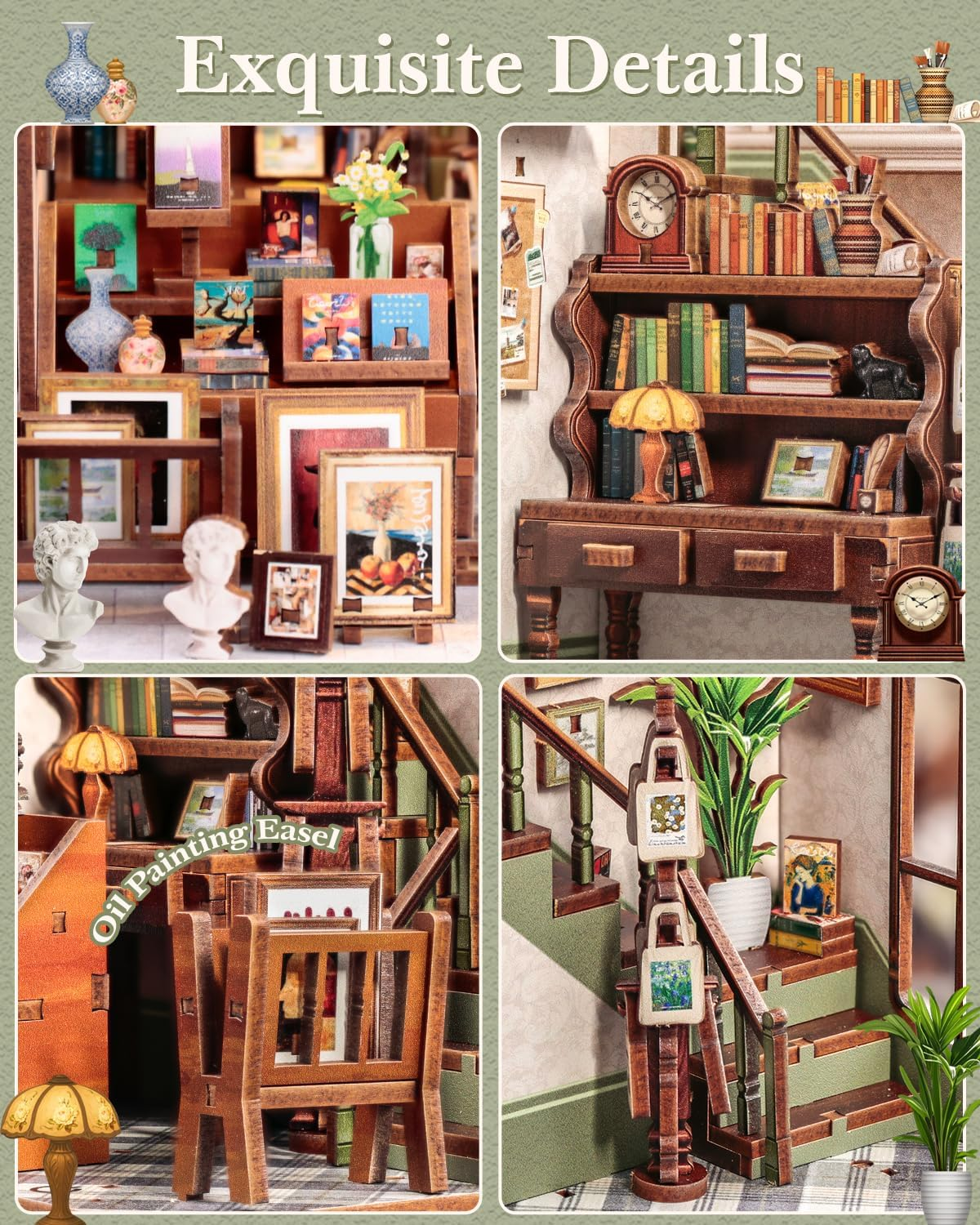 CUTEBEE Book Nook Kit - DIY Miniature House Dollhouse Kit for Adults, Library Booknook Mini House Bookshelf Decor 3D Wooden Puzzle for Family Ideal Gift (Gallery Bookstore) image number 3