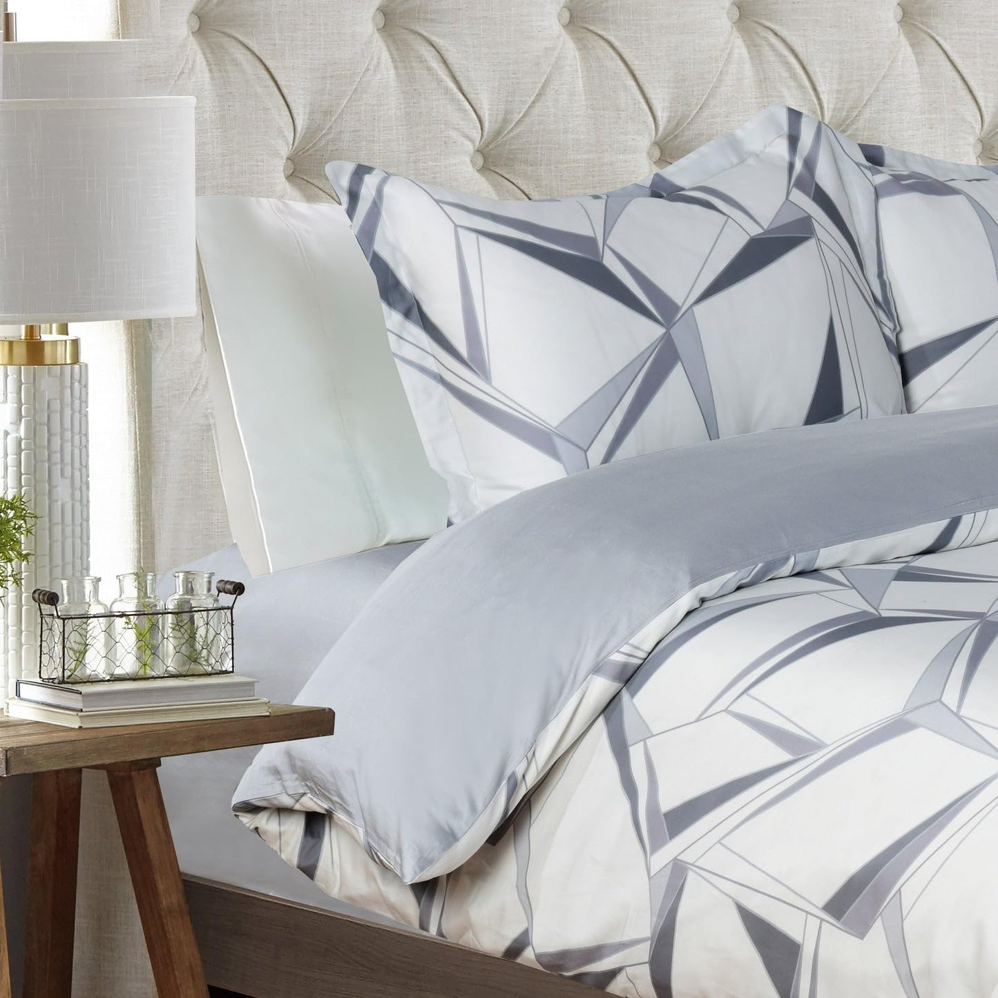 Majestic Giftware Madison Linen 6-Piece Queen Size Duvet Bedding Set (BL500-Q-2) | Tokyo Comfort - Ash 300 Thread Count Cotton Sateen | 1 Fitted Sheet, 1 Duvet, 4 Pillowcases | Soft & Luxurious image number 7