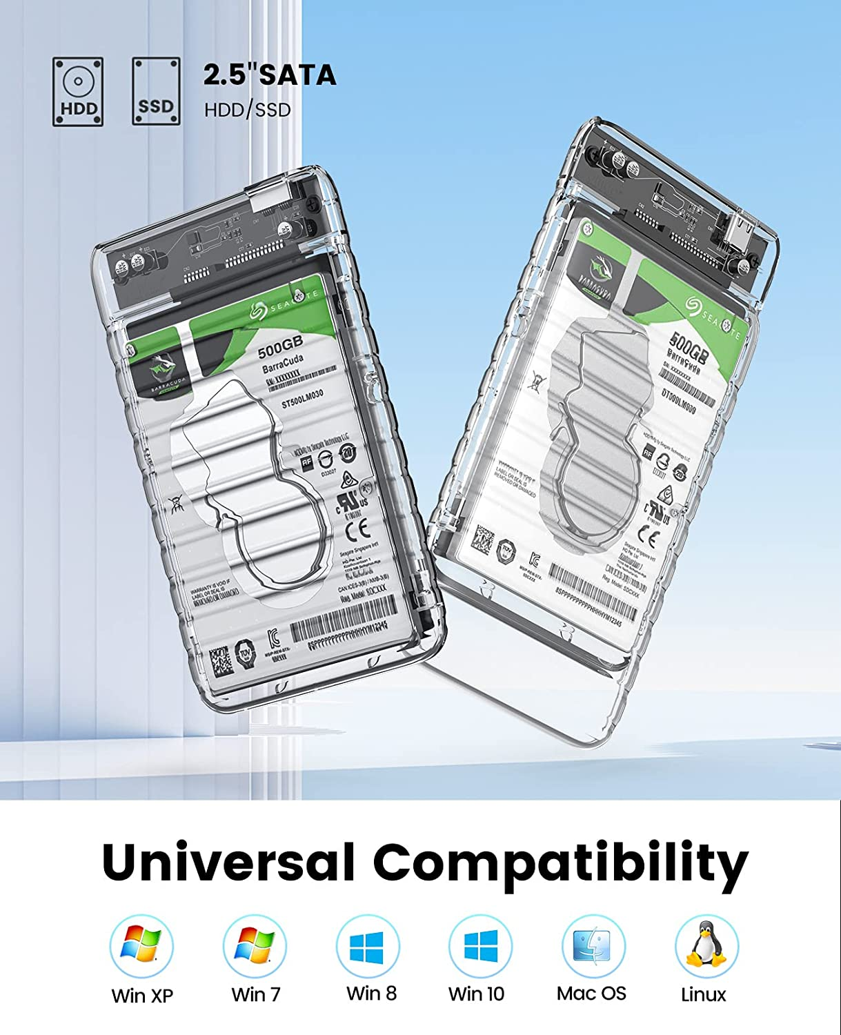 ORICO 2.5 Inch Hard Drive Enclosure USB C to SATA III 6Gbps Clear External Hard Drive Case for All 7Mm 9.5Mm 2.5 Inch SATA SSD HDD up to 6TB, Tool-Free, Support USB 3.2 Gen 2 UASP (2139C3) image number 4