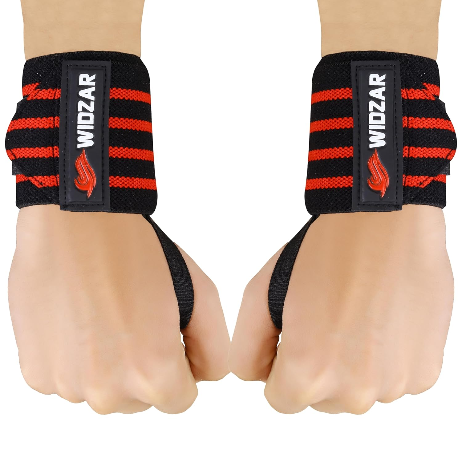 Widzar Wrist Wraps - Support Brace for Weightlifting, Powerlifting, Workout, Bodybuilding & Gym Training - Adjustable Straps with Attached Thumb Loops, Ergonomic Design for Men and Women (Blue Stripes)