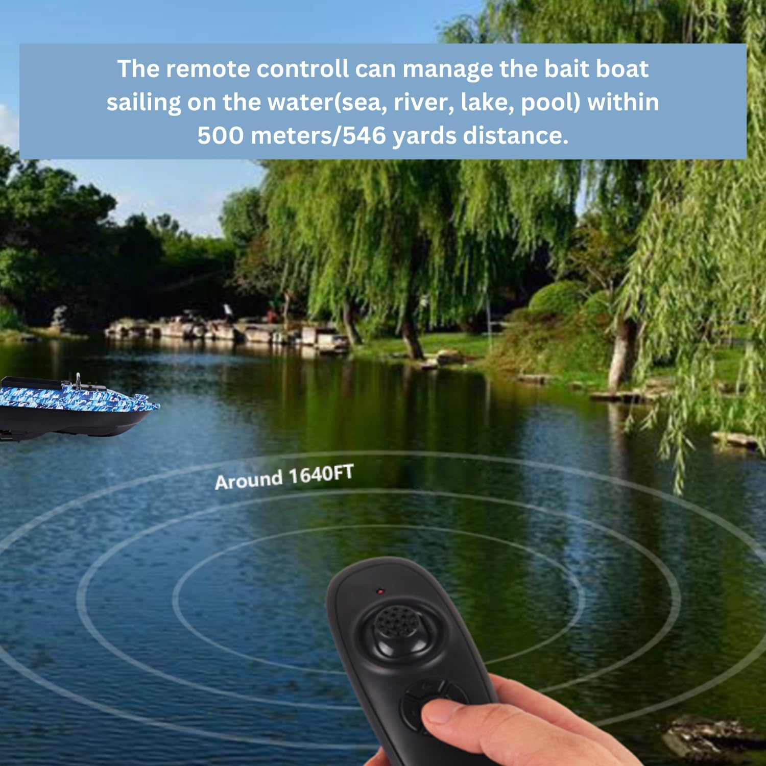 Bait Boat, RC Bait Boat, 546-Yard Range Remote Control, 4.4Lb Loading Capacity, Dual Motor & Battery System | Long-Range Fishing Bait for Serious Anglers image number 6