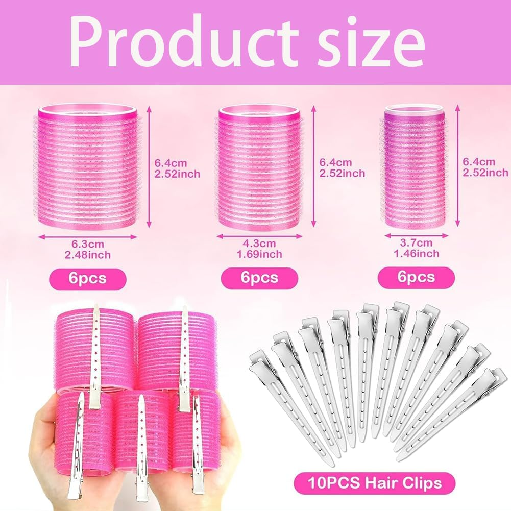 Rollers Hair Curlers Set, 28 Pcs Self Grip Rollers Set for Volume and Curls - 6.3Cm, 4.3Cm, 3.7Cm for Blowout Look Long Medium Short Thick Hair Volume image number 1