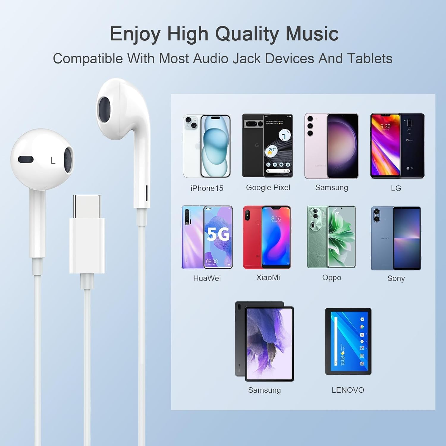 Apple Earbuds with USB C Wired Earphones Noise Canceling Isolating with USB-C Plug (Built-In Microphone & Volume Control) for Phone 15 Android Smartphone and Other USB C Type C Device image number 3