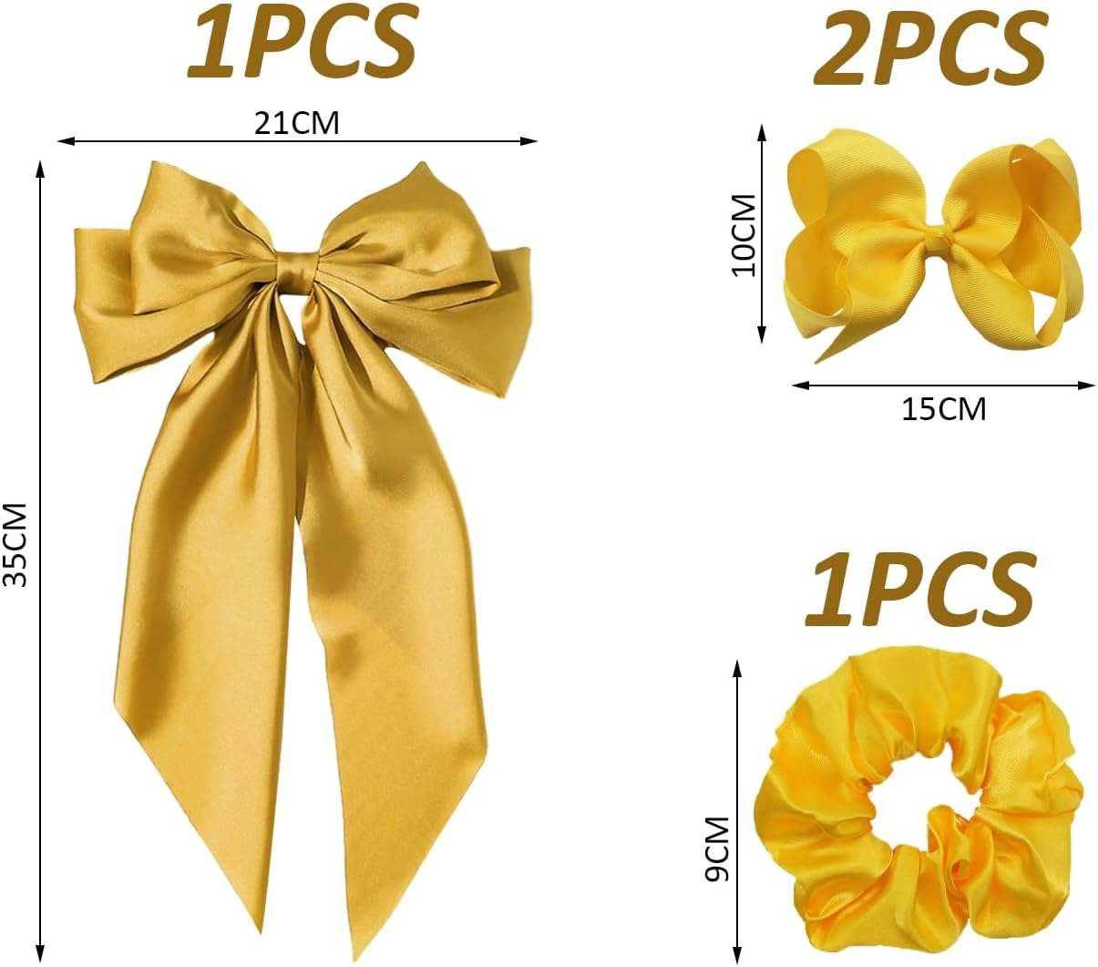 1 Piece Long Streamer Hair Pin with 1 Piece Hair Ring and 2 Hair Pins with Ribbon Hair Accessories with Bow Plain French Hairpin Simple and Versatile Hair Pin (Yellow) image number 2