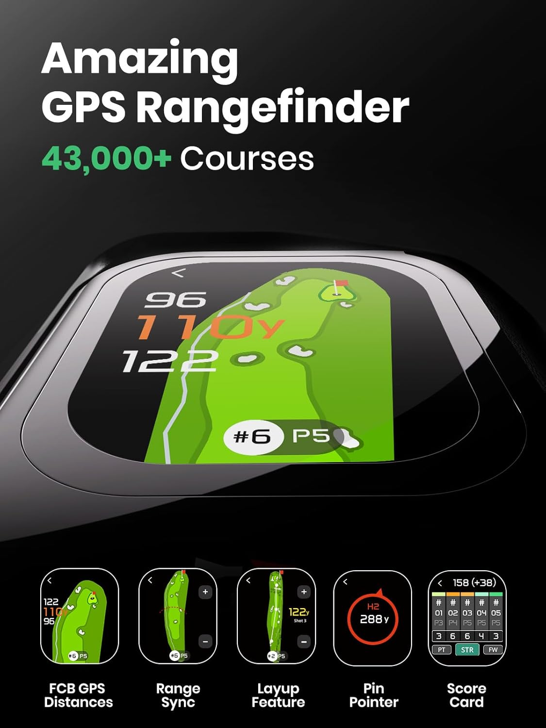 MILESEEY Genepro G1 Touchscreen & GPS Rangefinder with Slope, 43000+ Preloaded Courses, 1300 Yards Laser Range Finder Golf with Red & Green Display, 0.1S Flag Pole Locking Vibration, 6X Magnification image number 1