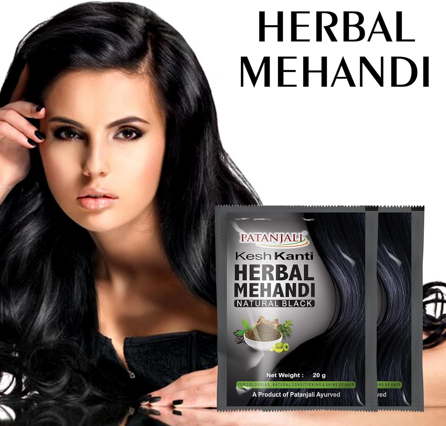 Patanjali Kesh Kanti Herbal Mehndi, 20G - Natural Black (Pack of 6) image number 3