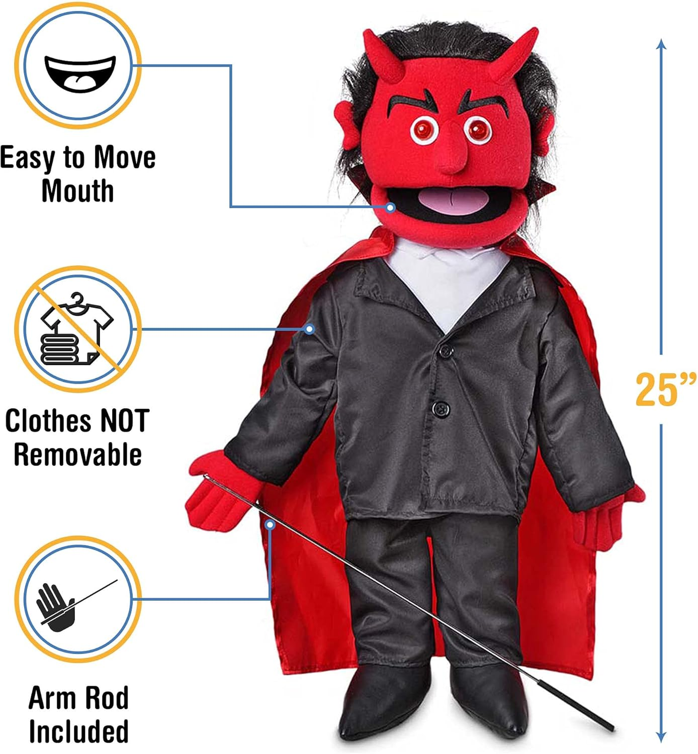25 Devil W/ Light-Up Eyes Full Body Ventriloquist Style Puppet